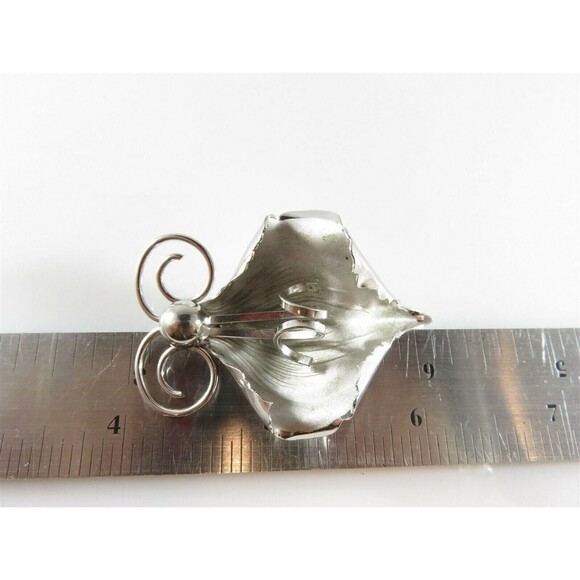 Bond Boyd Brushed & Polished Sterling Silver Orchid Brooch 2 1/8" x 1 1/2" - Picture 10 of 10